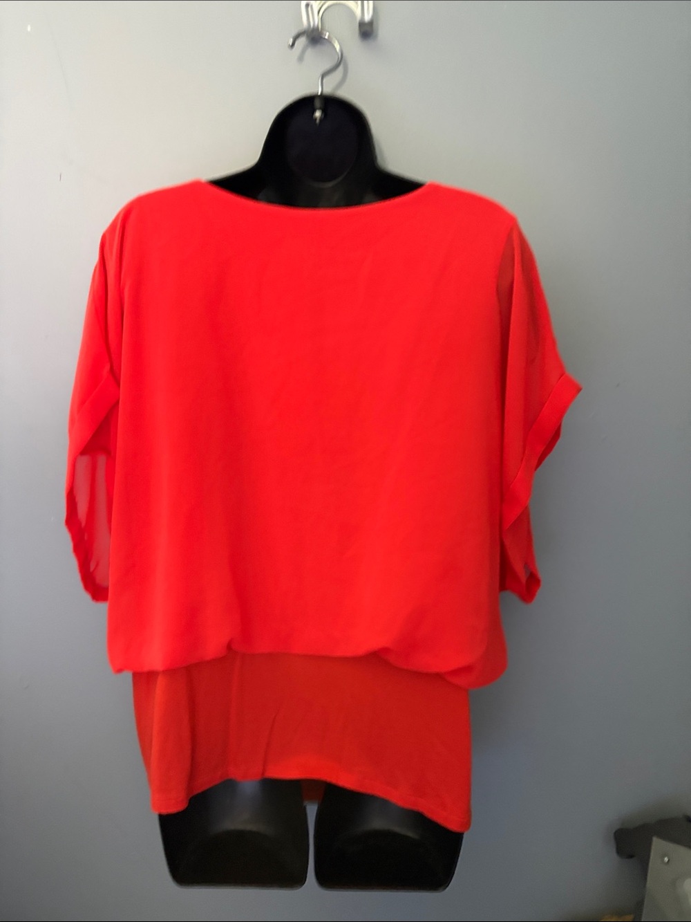 Soprano Vibrant Red Layered Chiffon Dolman Blouse - Picture 3 of 6